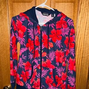 Lands' End Women's Navy Floral Zip Hoodie -